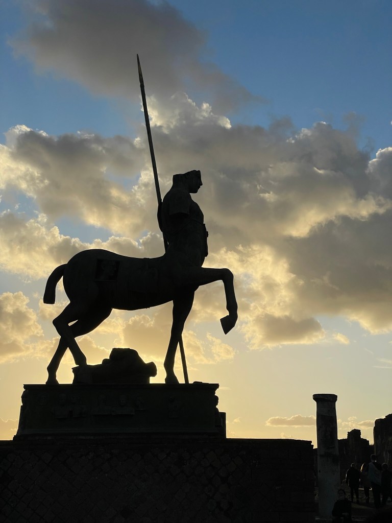 A silhouette of the centaur statue in the Forum at Pompeii