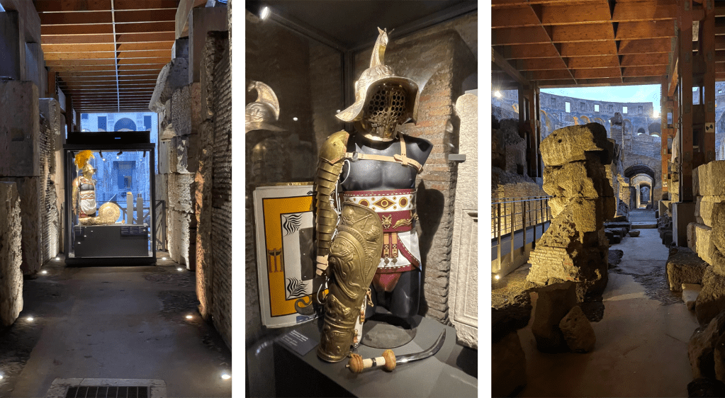 Some of the gladiator displays on the arena floor.